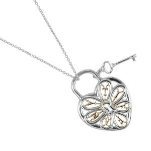 Tiffany Co Filigree Heart Key Necklace Sterling Silver Pink Gold
